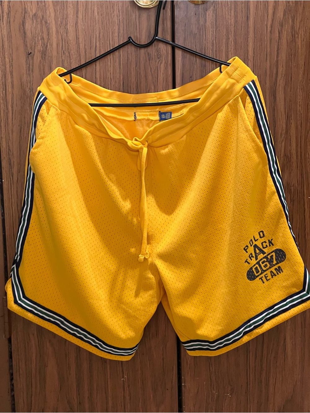 Polo by Ralph Lauren Yellow Track Mesh Athletic Shorts with Side Stripes